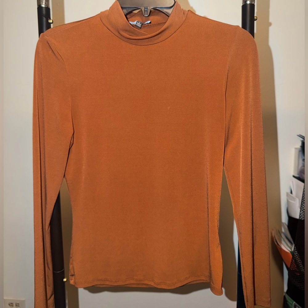 Rust Mock Neck Long Sleeve Top